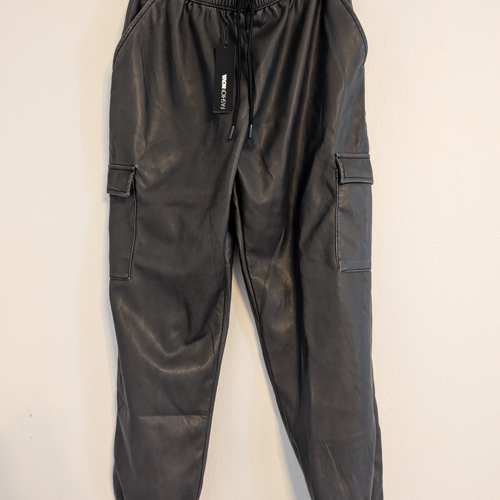 Fashion Nova Faux Leather Cargo Joggers with Elastic Waistband